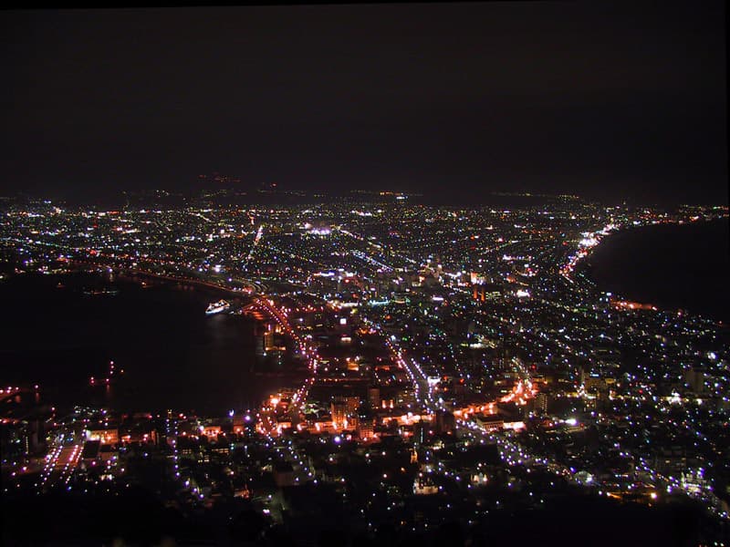 Hakodate at night from Mount Hakodate; visibility depends on weather conditions.